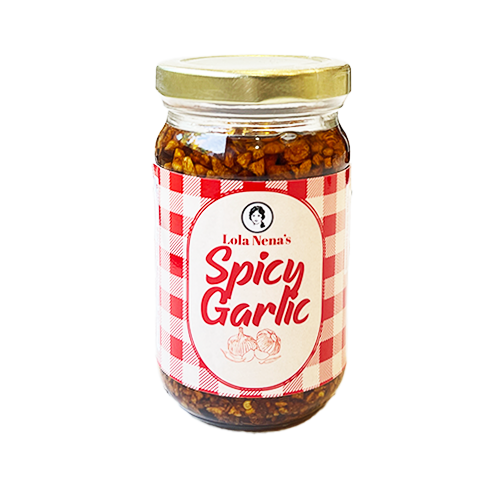 Bottle of crispy and spicy garlic Lola Nena's Specialty